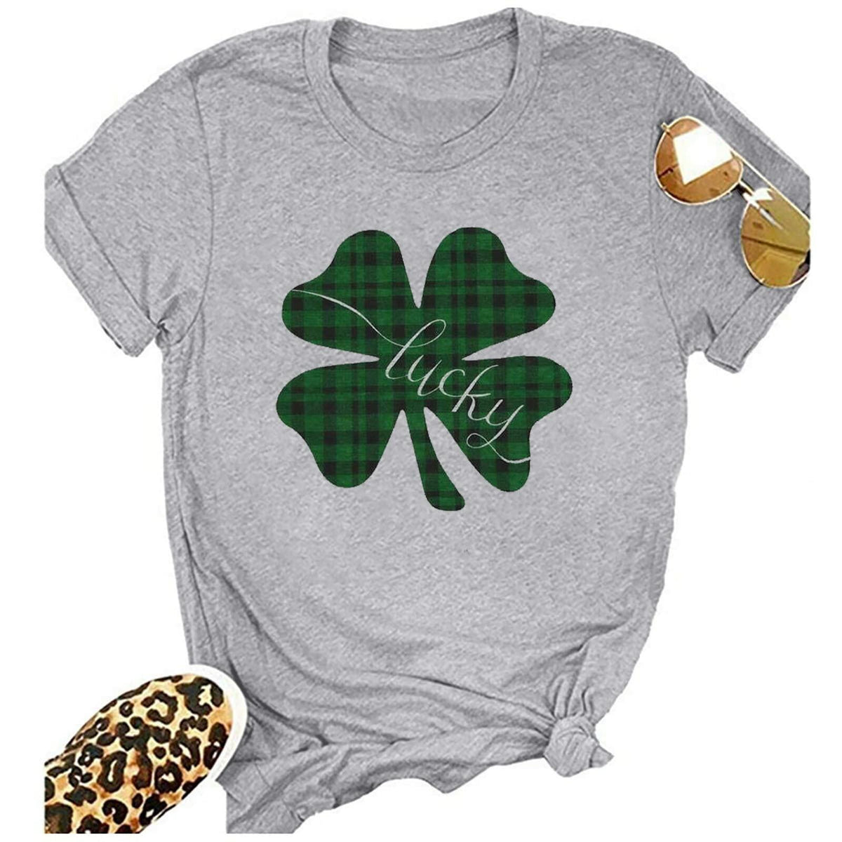 Gray St Pattys Day Shirt Women Lucky Clover Funny St Patrick's Day Tee XL