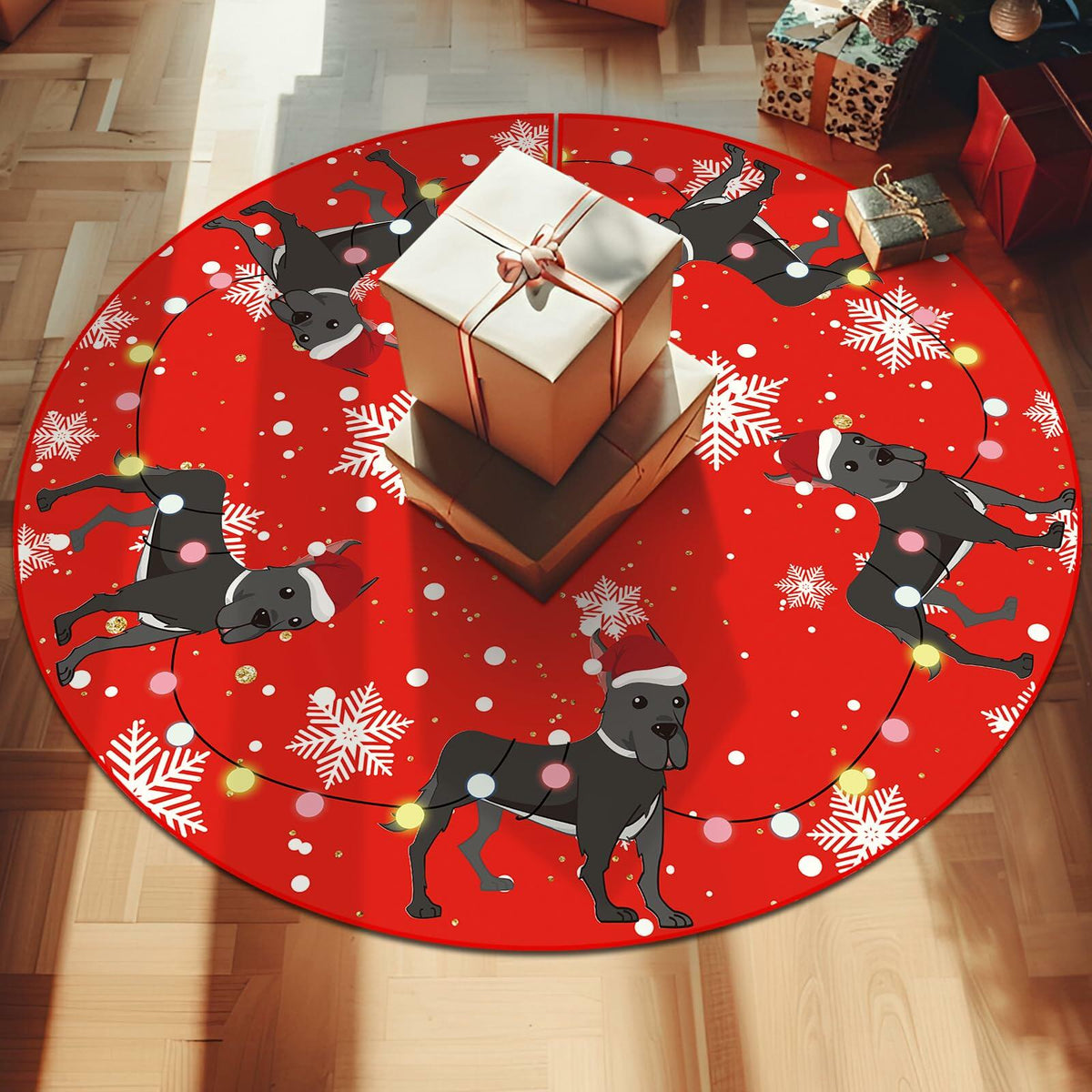 Great Dane Christmas Tree Skirt Red 48 Inch Winter Decoration