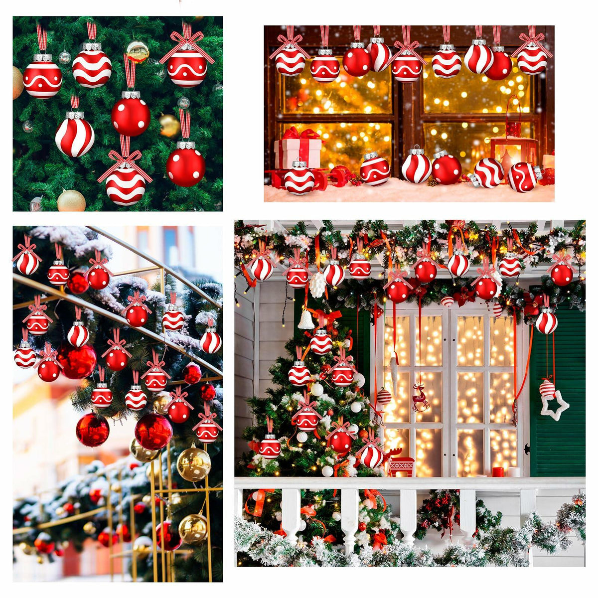Chuangdi Christmas Ball Ornaments Striped Polka Dots 2.36'' 24 Pcs