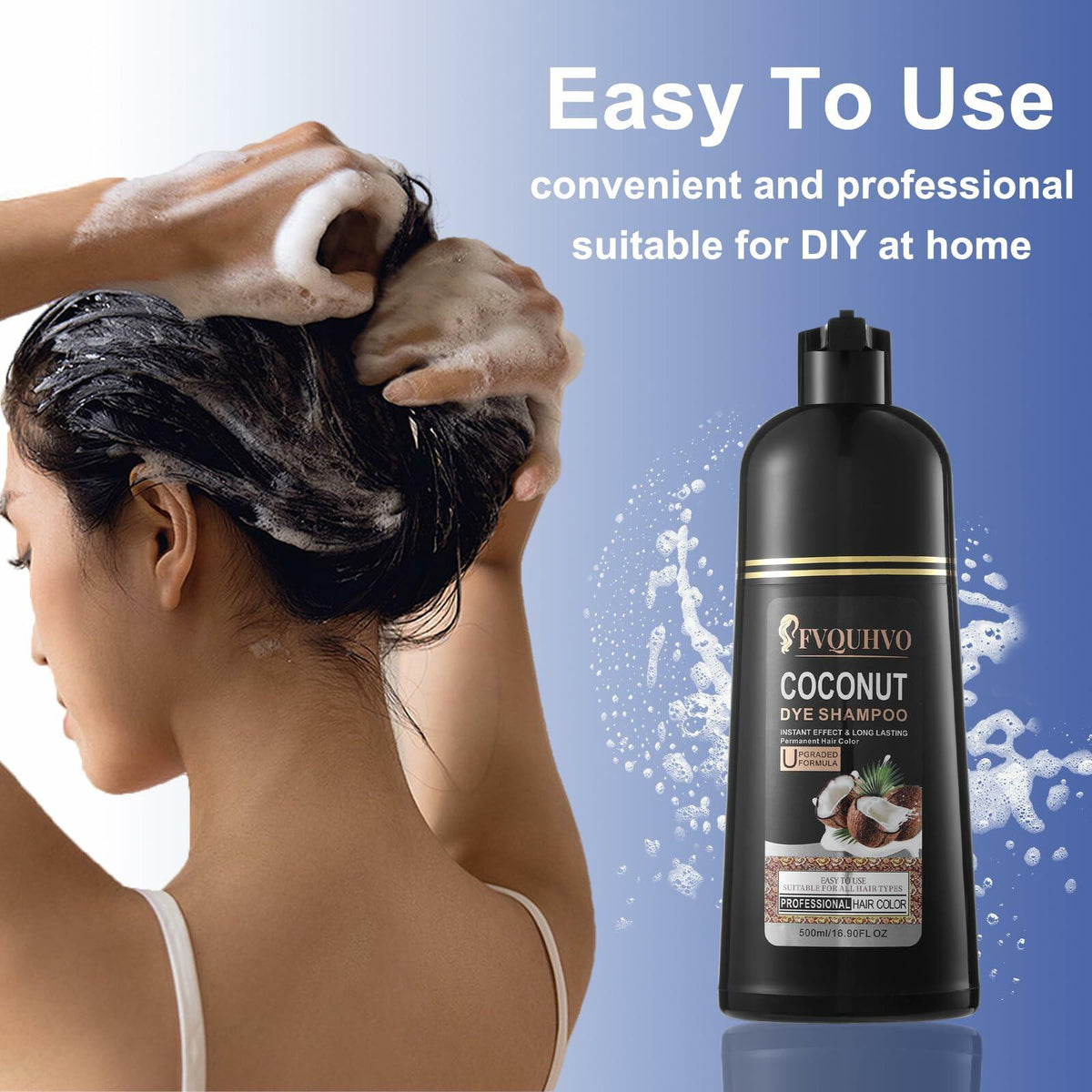 BestBy08/26 Hair Dye Shampoo 3-in-1 Coconut Oil Instant Color Cherry Brown