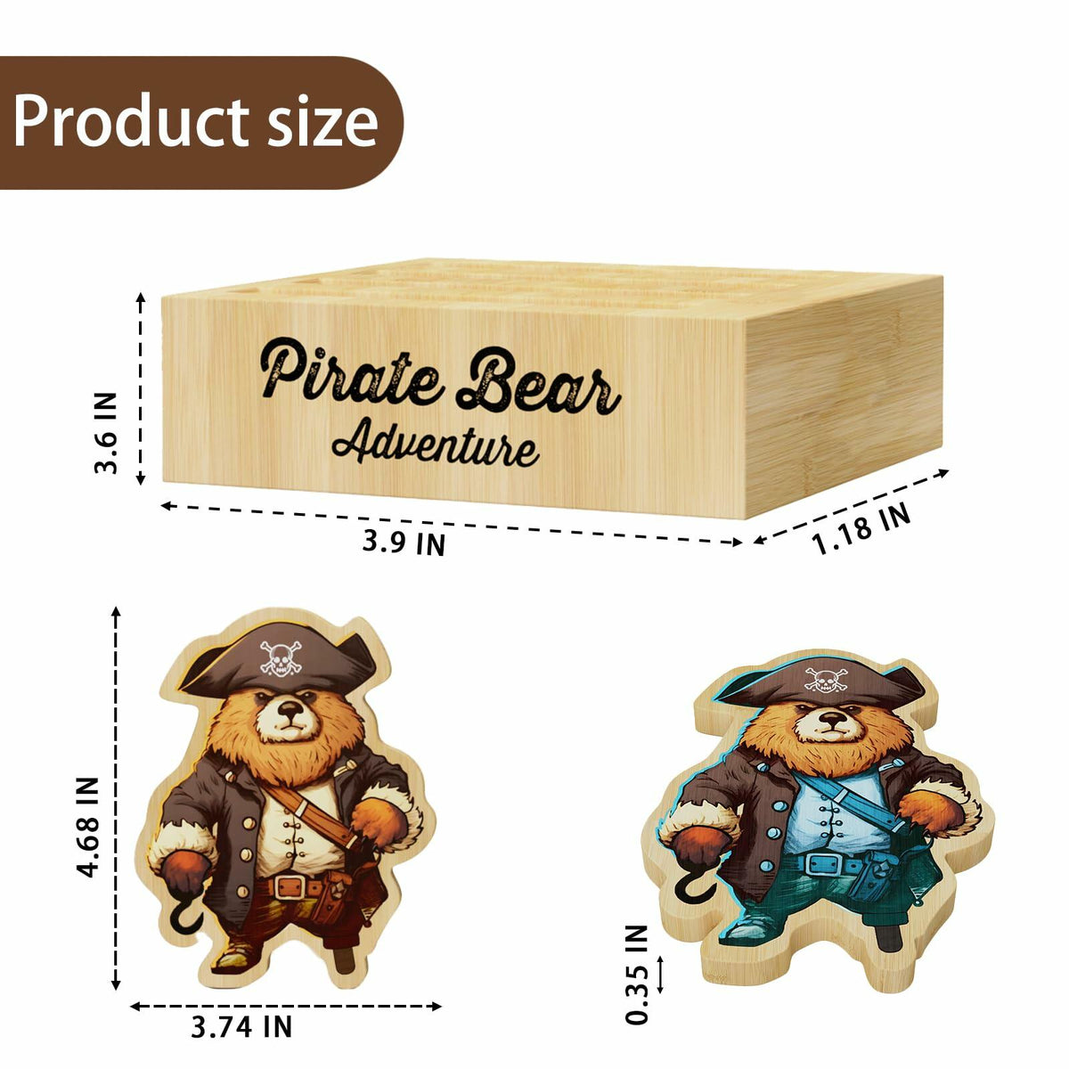 Pirate Bamboo Coasters Set with Holder Rustic Home Decor 6pcs