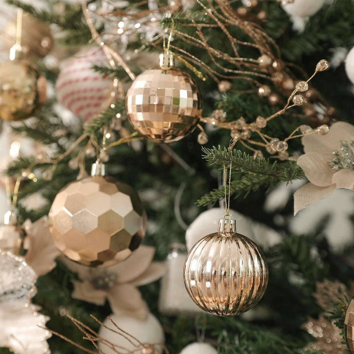 YiYunFloral Christmas Ball Ornaments 36pcs Shatterproof Champagne Xmas Decor