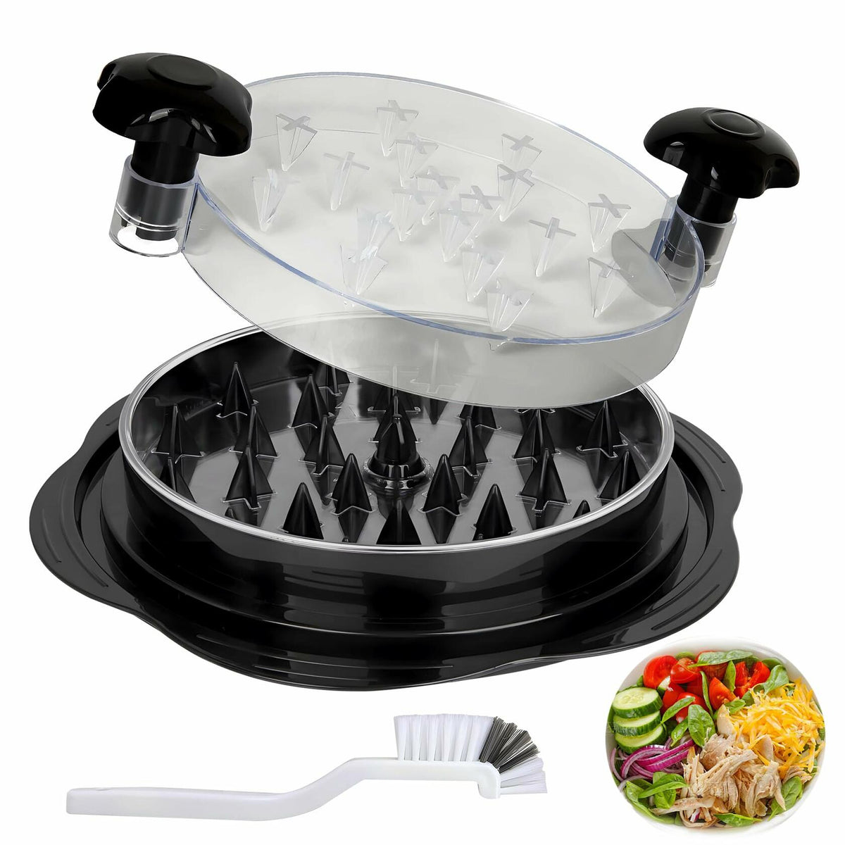 Chicken Shredder Tool Large with Tray Brush Non-Slip Handle Black BPA Free