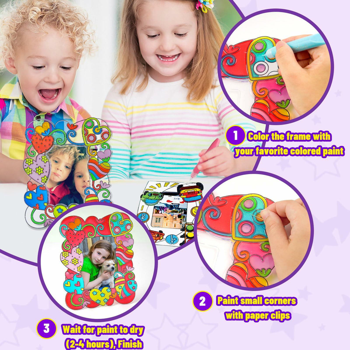 DoodleDoo DIY Acrylic Photo Frame Painting Craft Kit for Kids Ages 4-12