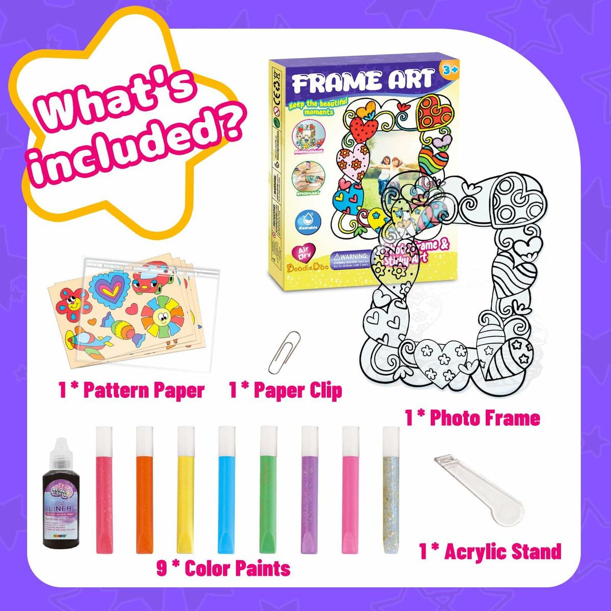 DoodleDoo DIY Acrylic Photo Frame Painting Craft Kit for Kids Ages 4-12