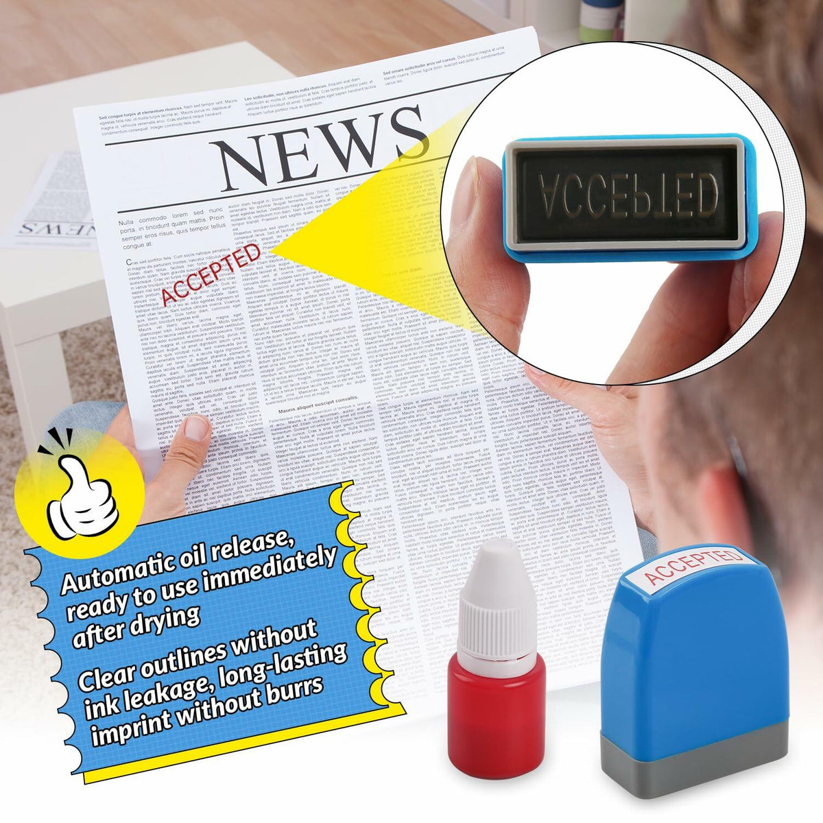 YIEMI Self-Inking Office Stamp Blue Red Ink Clear Crisp Impressions