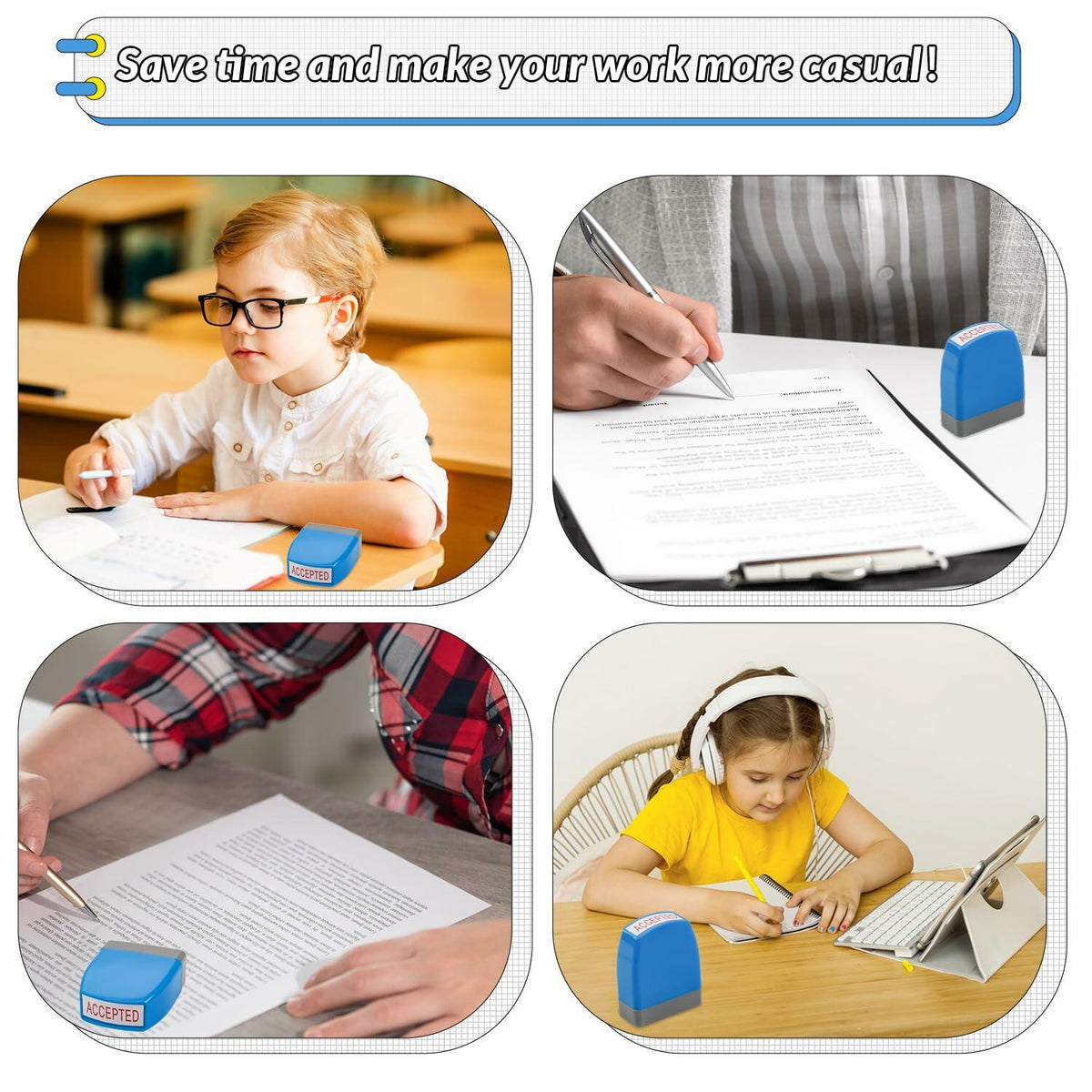 YIEMI Self-Inking Office Stamp Blue Red Ink Clear Crisp Impressions