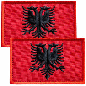 Bluyellow Albania Flag Embroidered Patch 2 Pcs 2x3 Inches Tactical Hook Loop