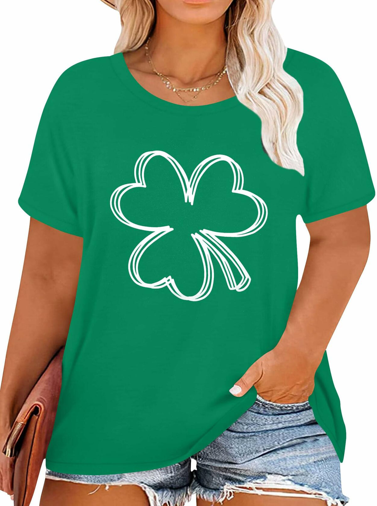 Plus Size St. Patrick's Day Lucky Shamrock Tee Shirt Women Green Size 2XL