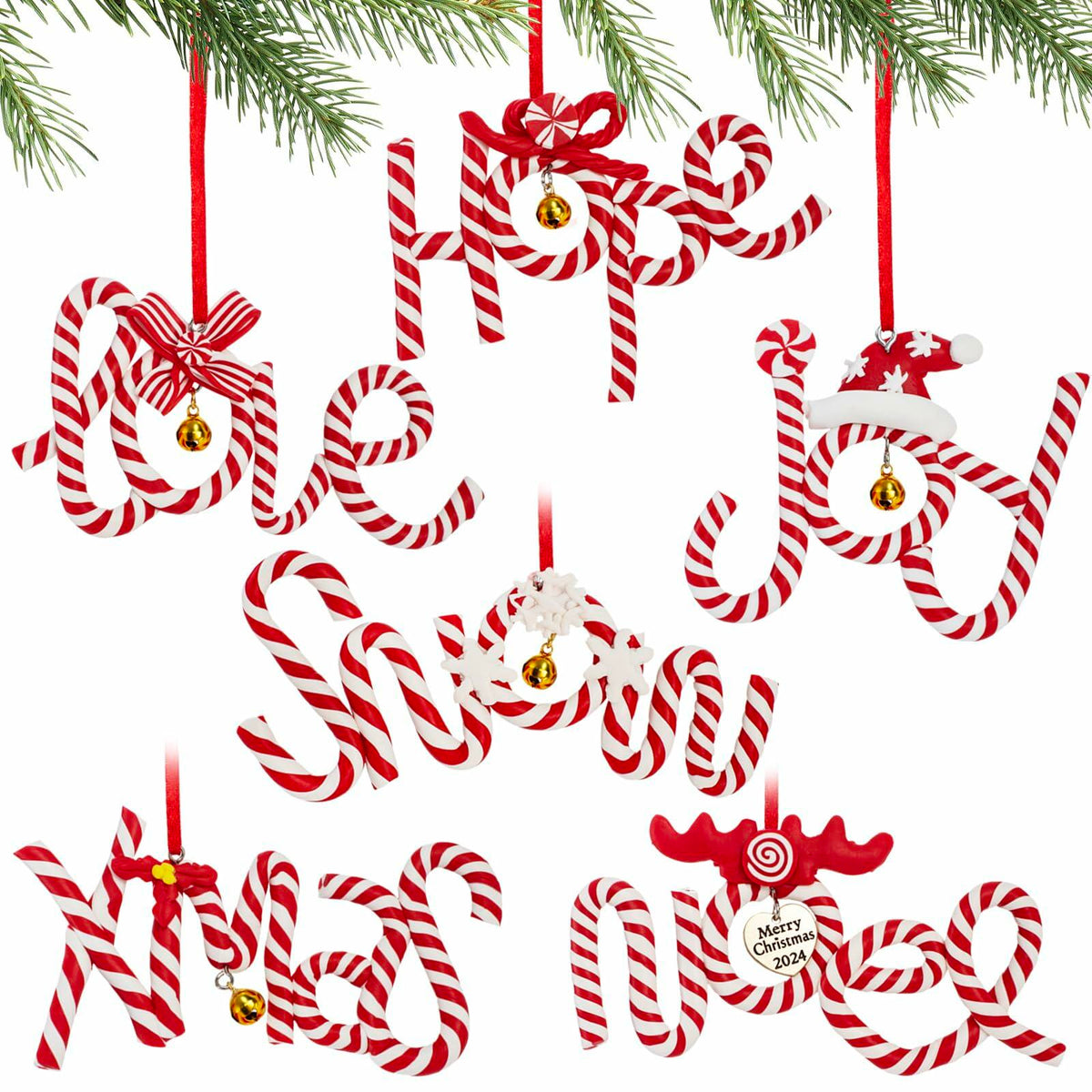 Langley 6 PCS 2024 Christmas Polymer Clay Hanging Ornaments Xmas Tree