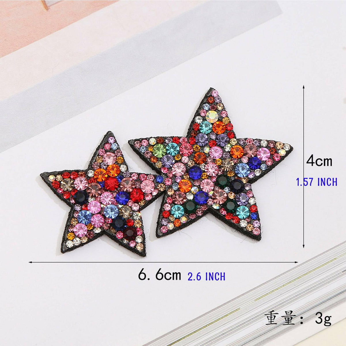 Minason Crystal Star Rhinestone Sew-On Patches Mix Color 2.6x1.57in 5Pc