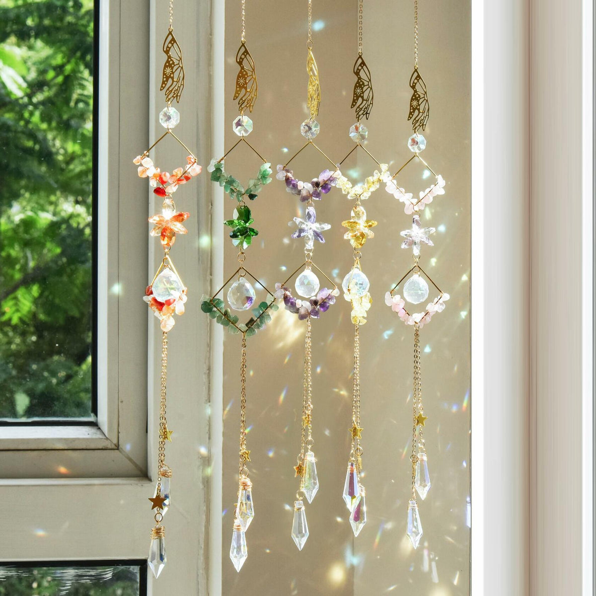 Venusorn Natural Crystal Flower Chains Purple - Window Décor Sun Catchers