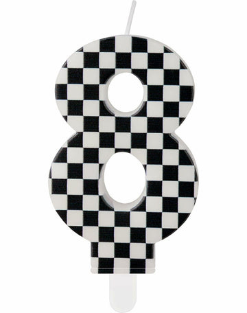 Racing Car Number 8 Birthday Candle Topper Checkered Cake Decor for Kids