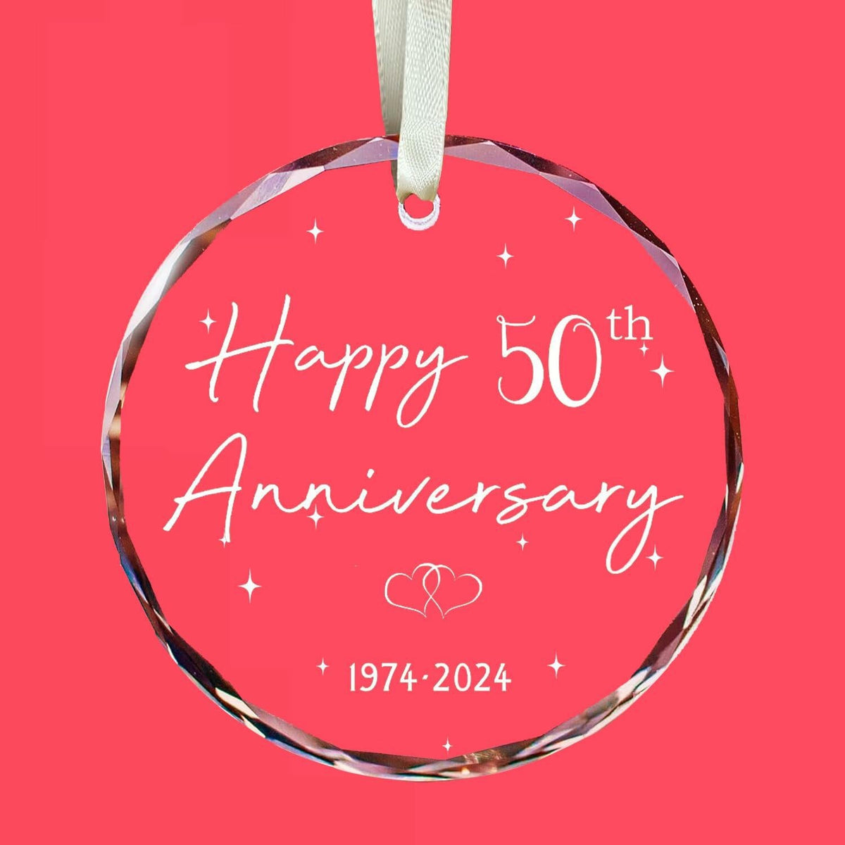 50th Anniversary Glass Wedding Ornament Keepsake Gift for Couple 3 Inch