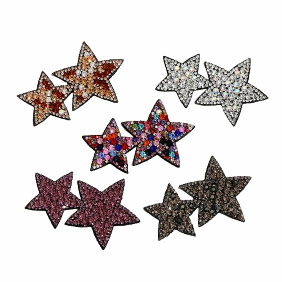 Minason Crystal Star Rhinestone Sew-On Patches Mix Color 2.6x1.57in 5Pc