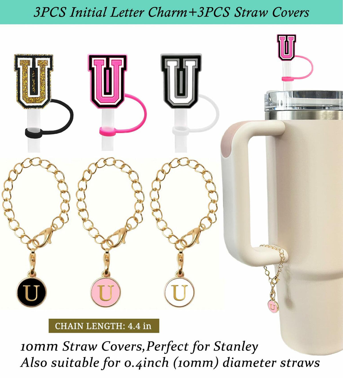 Nuozme 3PCS Straw Cover 10mm for Stanley 30&40oz Tumbler with Charms