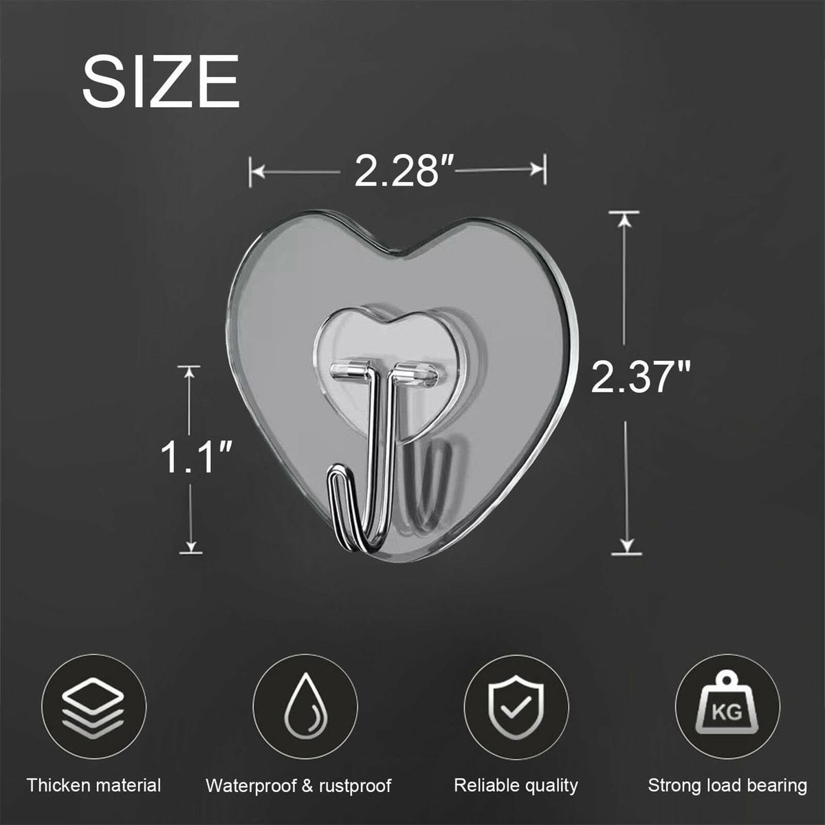 TocTen Adhesive Hooks 12 Pack Heavy Duty Clear Waterproof 30lb Max Load