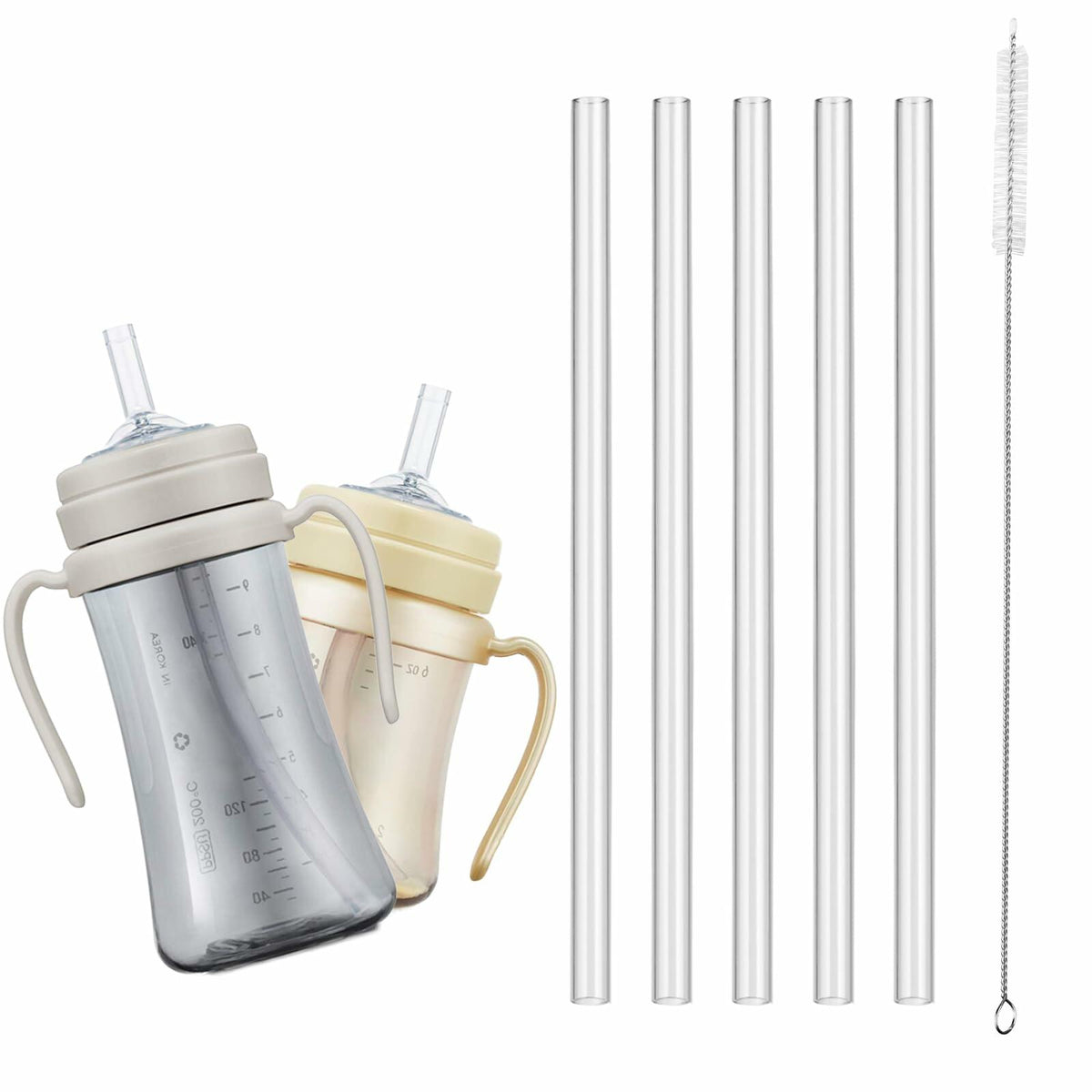 Grosmimi Replacement Straw 5-Pack with Cleaning Brush Clear Compatible