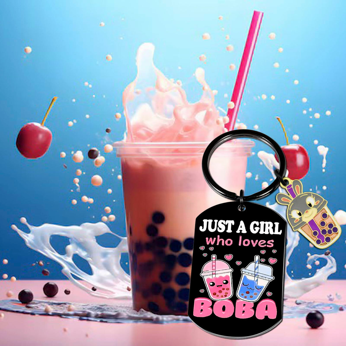 Crizaor Boba Tea Keychain Ornament Just a Girl Who Loves Boba 5"