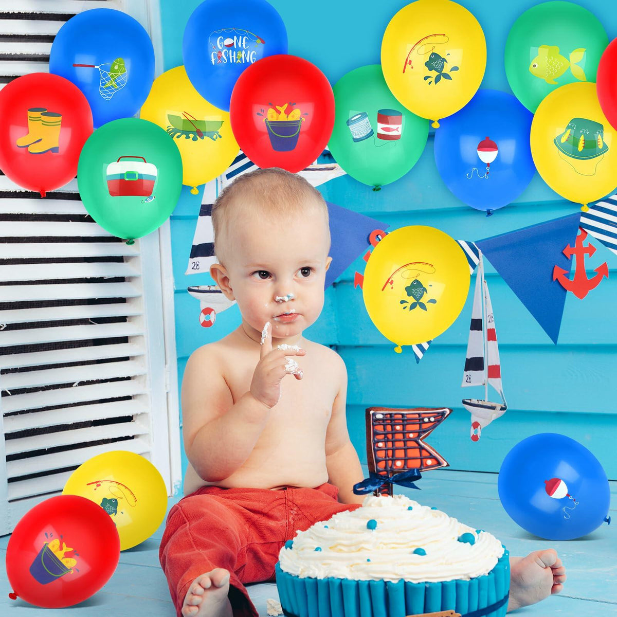 Hxezoc 48 Pcs Fish Bobber Balloons Latex Fishing Party Decorations