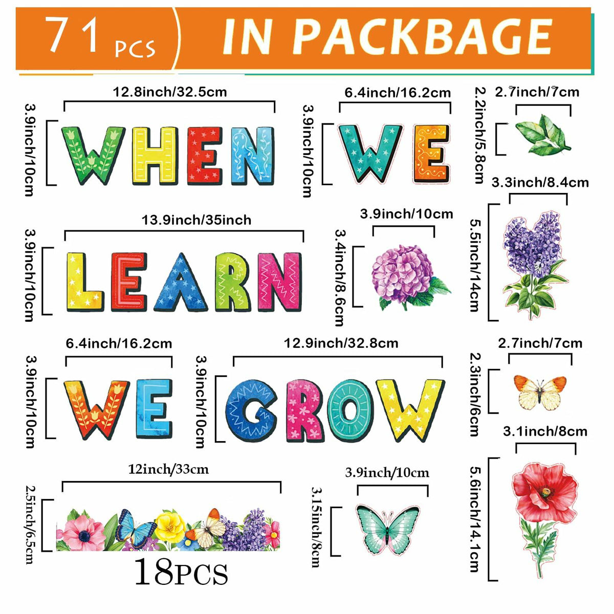 71pcs Classroom Spring Bulletin Board Floral Cutout Decorations