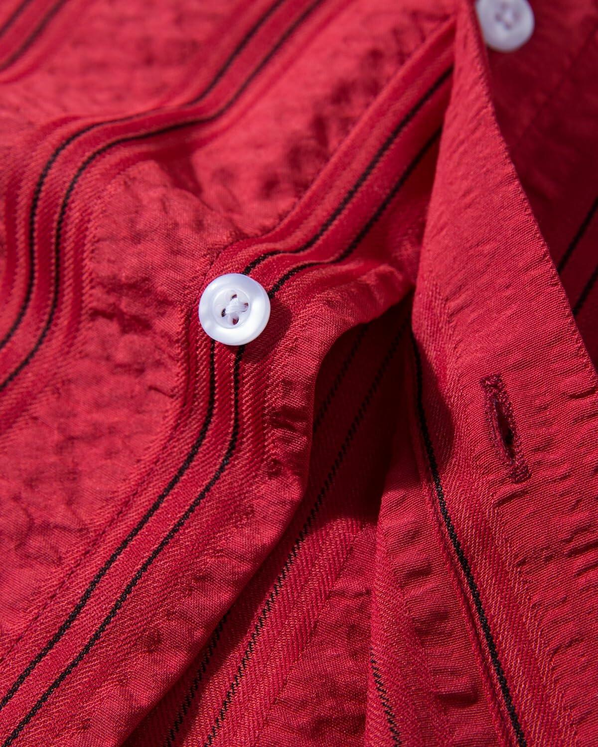 TUNEVUSE Mens Striped Hawaiian Button-Down Shirt Wine Size XL