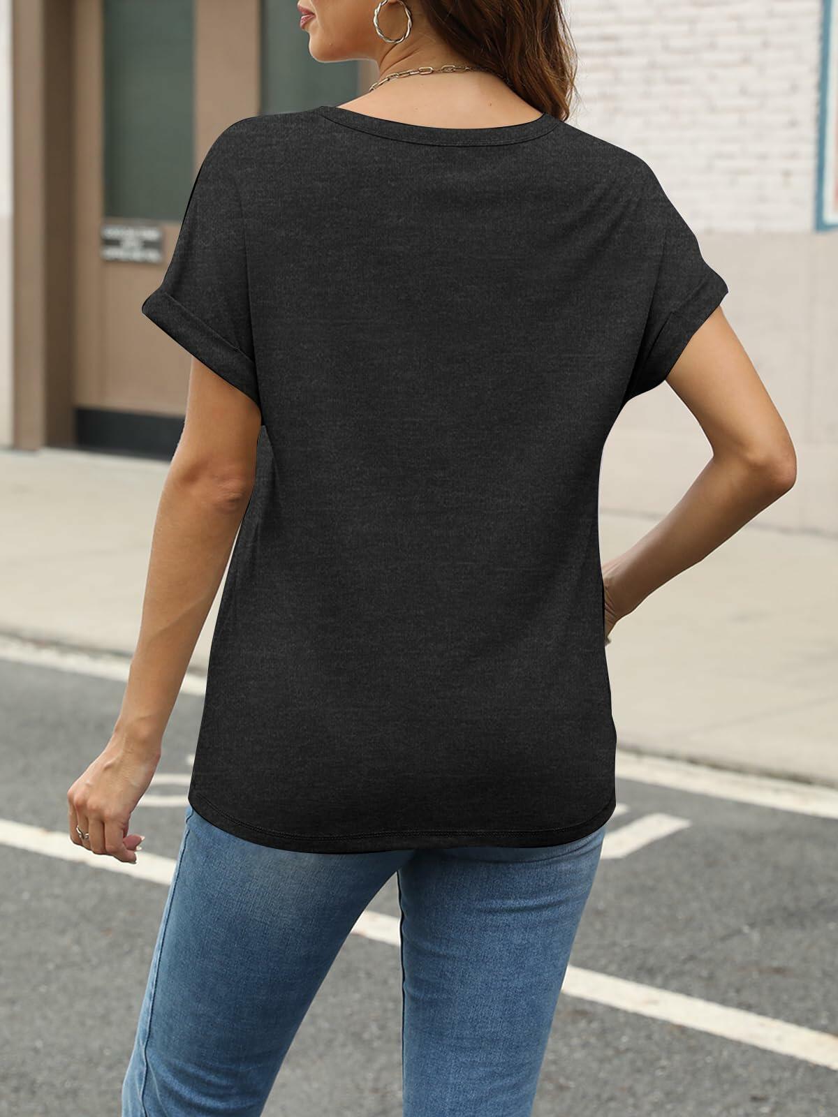 Women Book Lovers Graphic Tee V Neck Short Sleeve Dark Gray Size M