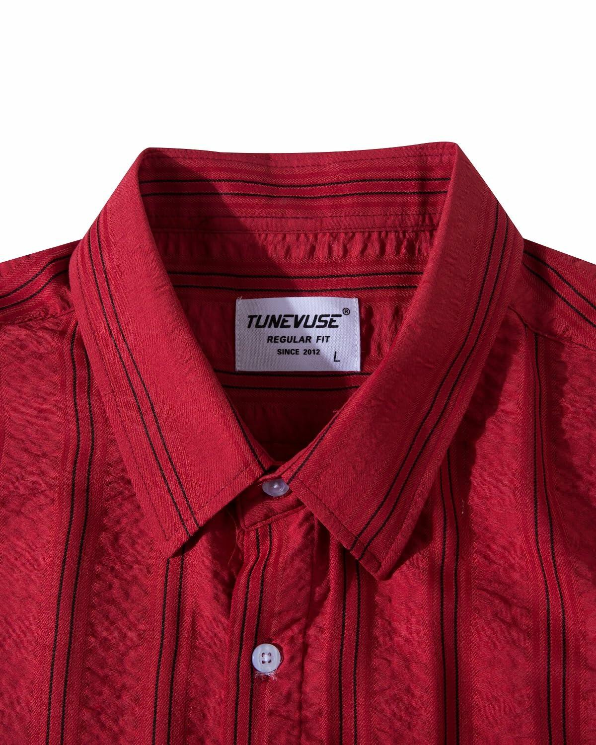 TUNEVUSE Mens Striped Hawaiian Button-Down Shirt Wine Size XL