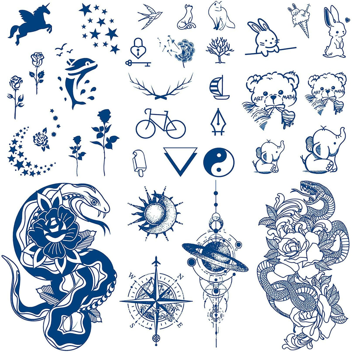 Aresvns Semi-Permanent Waterproof Temporary Tattoo Dark Blue Long-Lasting
