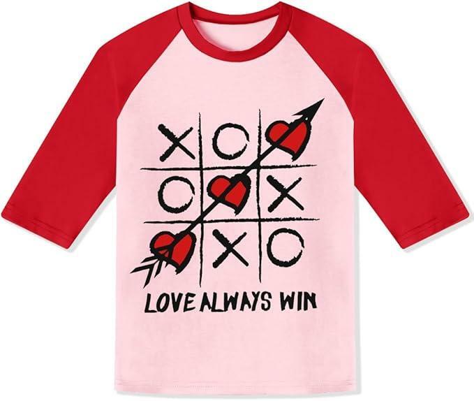 Valentine's Toddler Raglan Crew Neck Heart Print Shirt Pink Red Size 3-4 Years