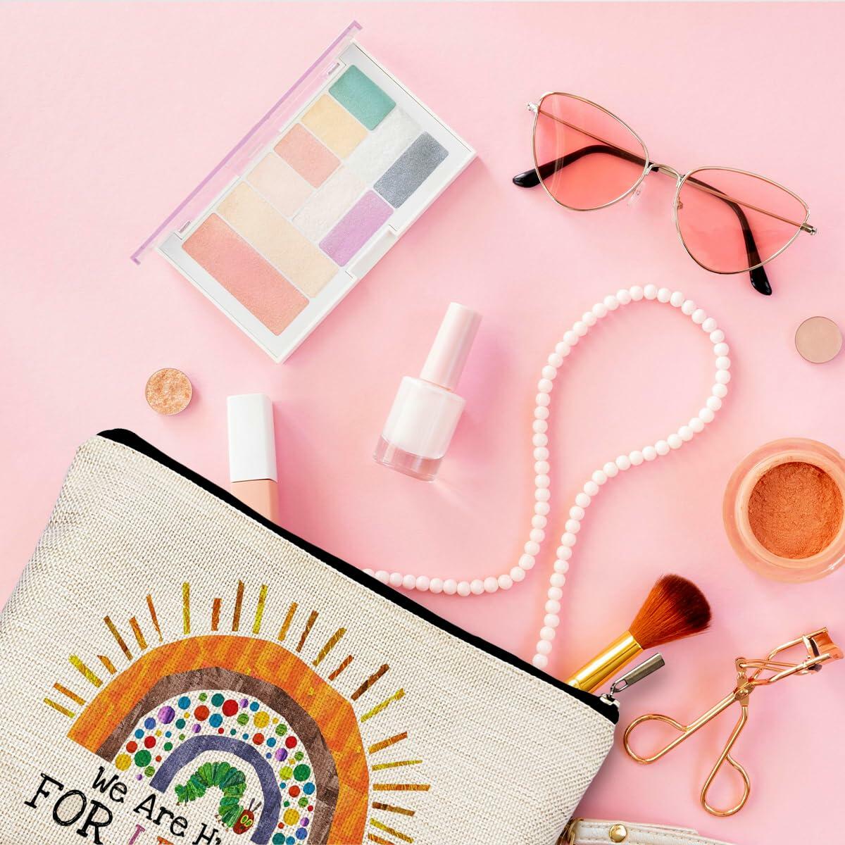 QGFM Teacher Makeup Bag Rainbow Cosmetic Purse Multicolor Travel Pouch