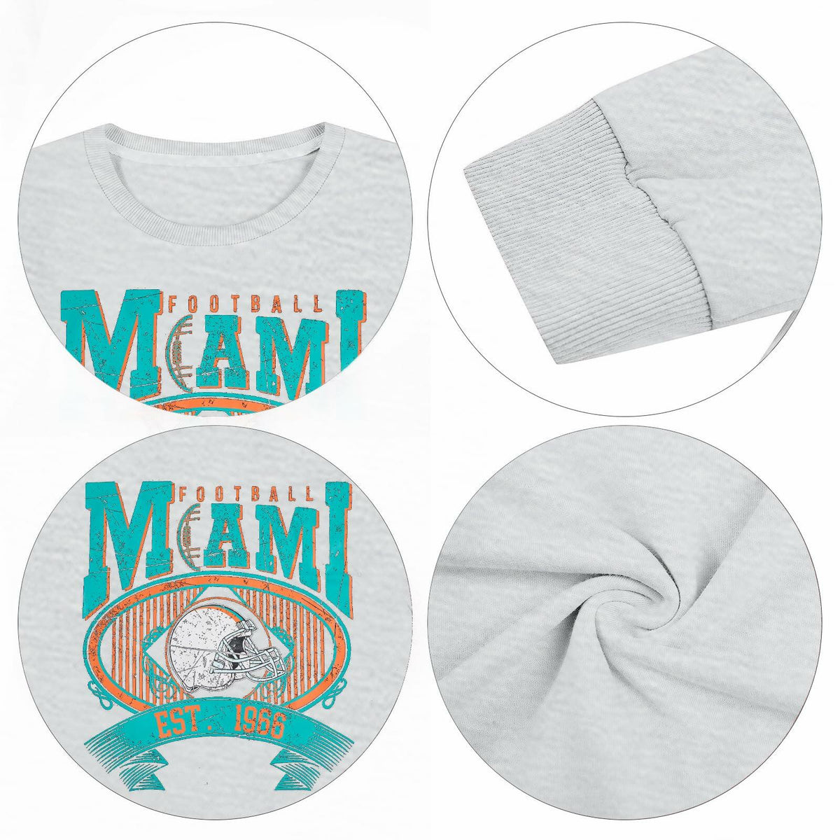 FASHGL Miami Football Sweatshirt Women Oversize Long Sleeve Light Grey XXL
