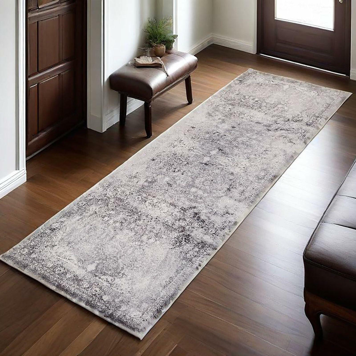 2x6 Faux Wool Runner Rug Non Slip Washable Vintage Rubber Backing Black