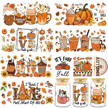 AFRITEE Transfer Stickers 8 Sheets Orange Thanksgiving Autumn Pumpkin Decor