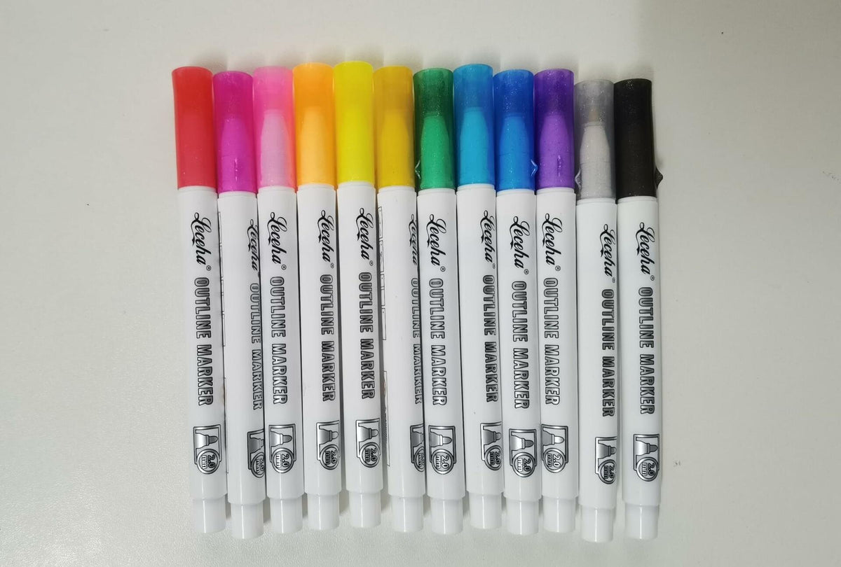 Leceha Metallic Glitter Outline Markers Pens 12 Colors Drawing Kids Teens