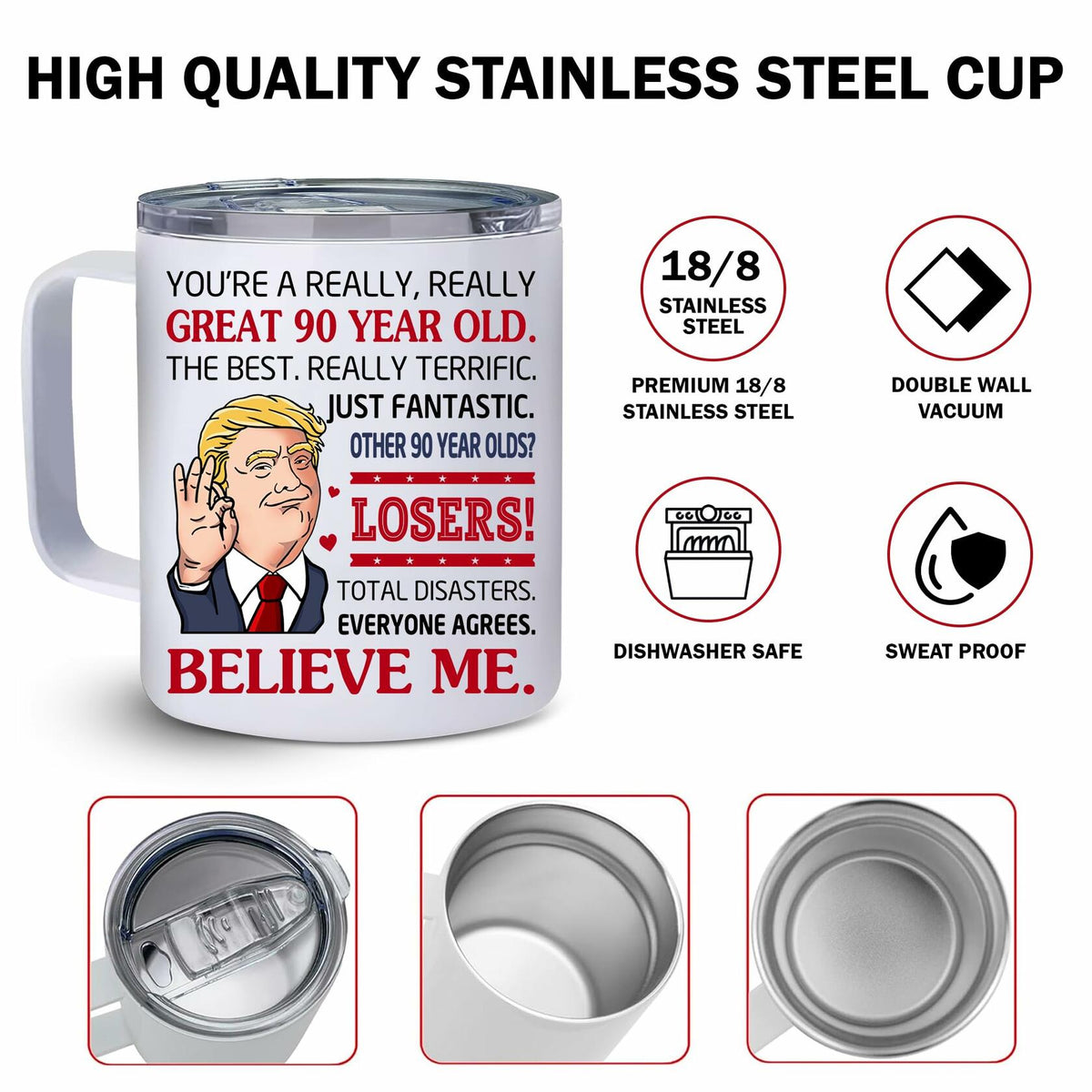 NAHOTICQ 90th Birthday Tumbler Mug 12oz Gift for Men Women
