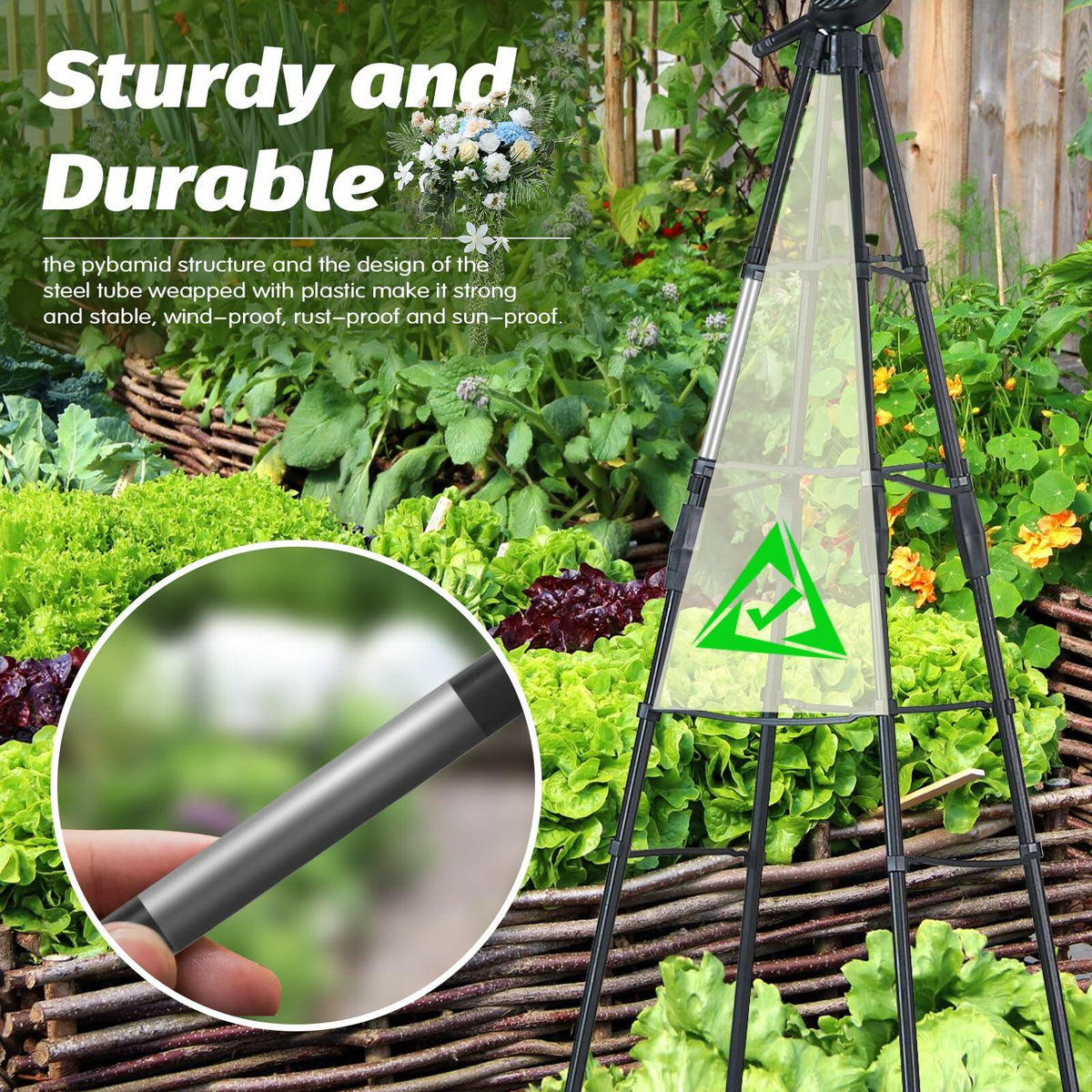 GOTRUTH Obelisk Trellis with Planter Boxes 63" Rustproof Outdoor Plant Support