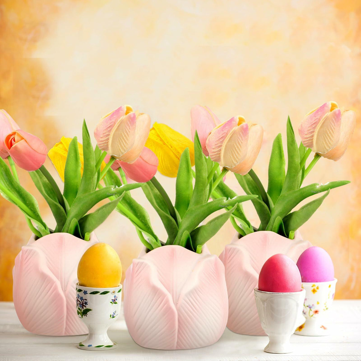 Sieral 3 Pcs Mini Tulip Ceramic Vase Tabletop Flower Pot Mother’s Day Gift