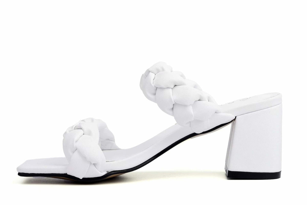 ComeShun Women Low Block Heel Mules Open Toe Ankle Strap White Size 6