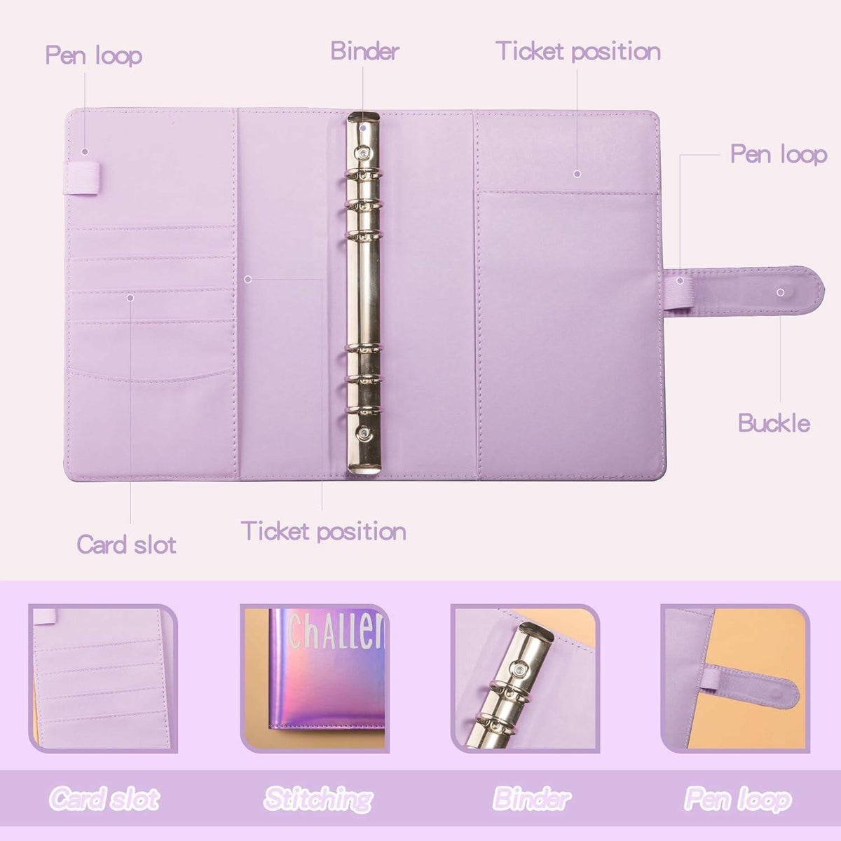 100 Envelope Challenge Binder 5-in-1 Budget Planner Shining Silver