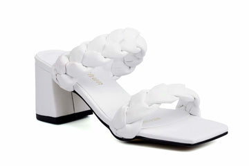 ComeShun Women Low Block Heel Mules Open Toe Ankle Strap White Size 6