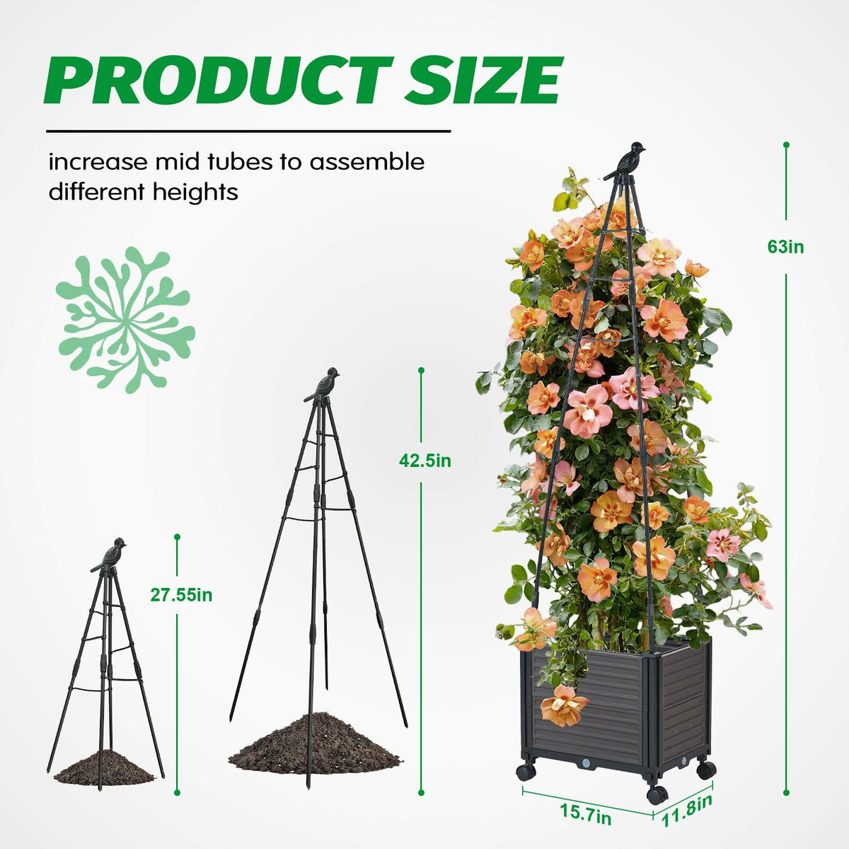 GOTRUTH Obelisk Trellis with Planter Boxes 63" Rustproof Outdoor Plant Support