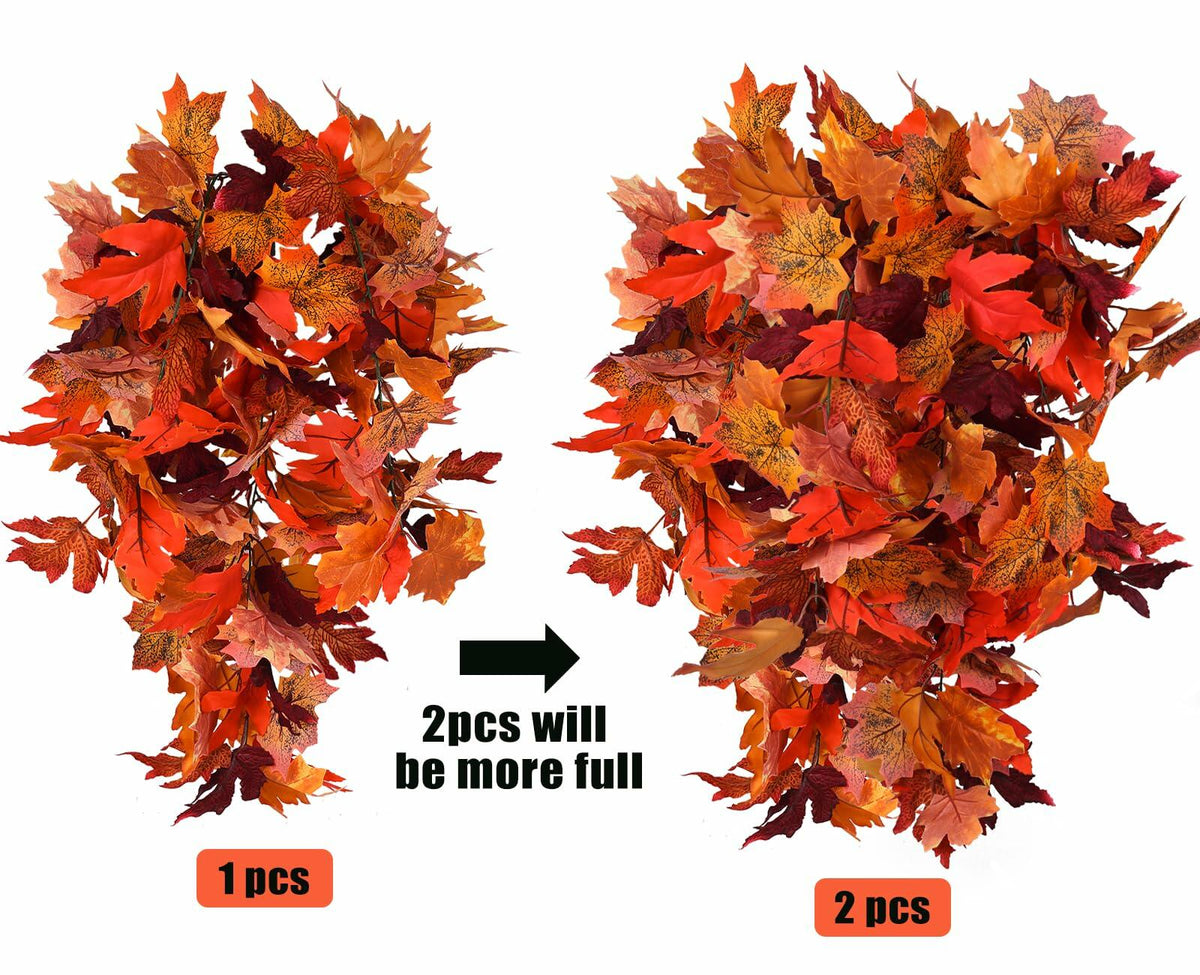 RECUTMS 2Pcs Artificial Autumn Maple Leaves Garland 2.5FT Fall Decor