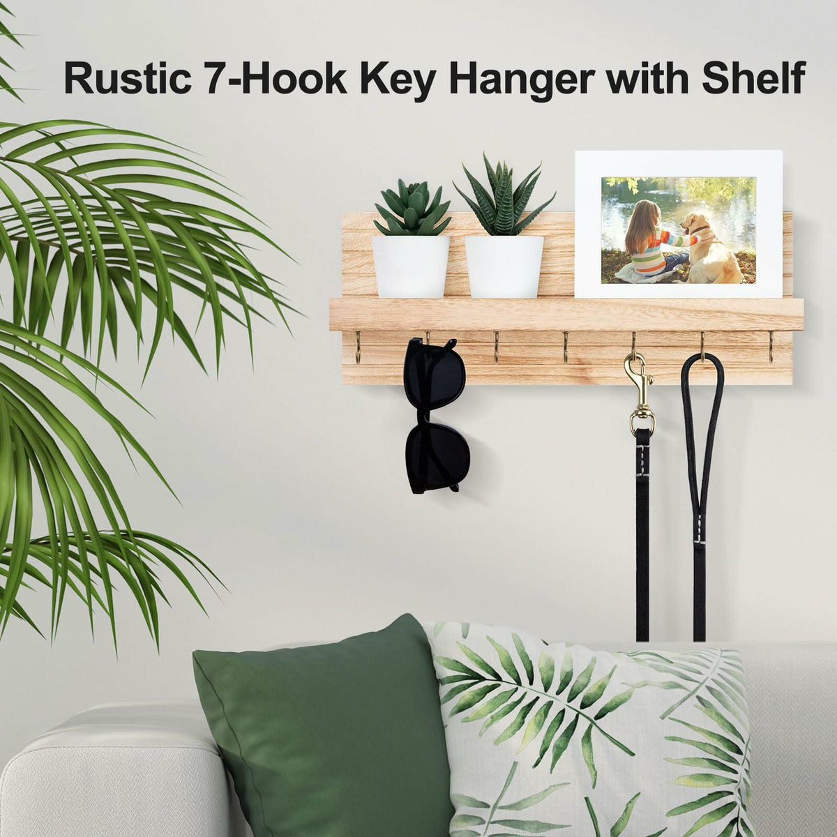 Lwenki Wall Mount Key Holder with 7 Hooks & Shelf 13.8x5.3x3.2 Inches