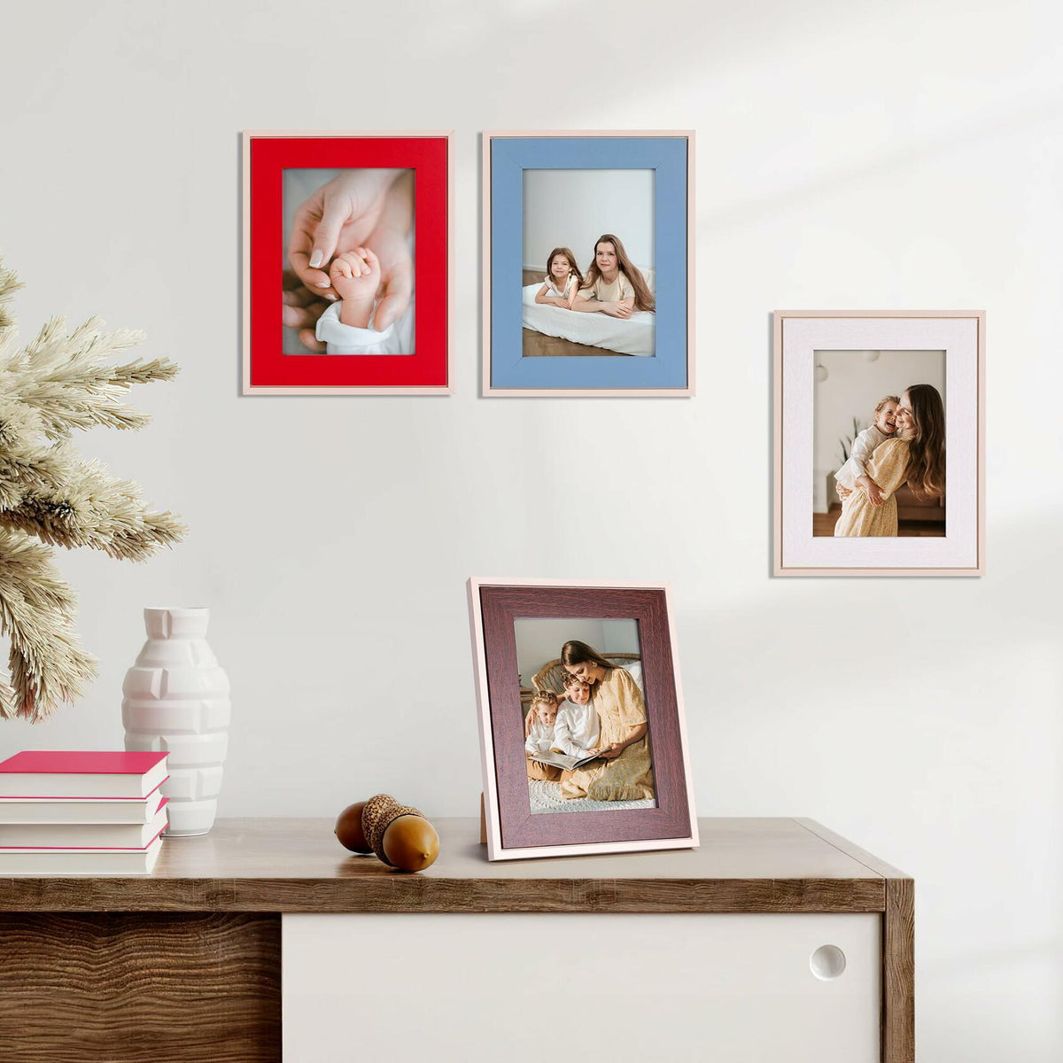 QUTREY Kids 5x7 Photo Frames Set of 4 Assorted Colors Tabletop Wall