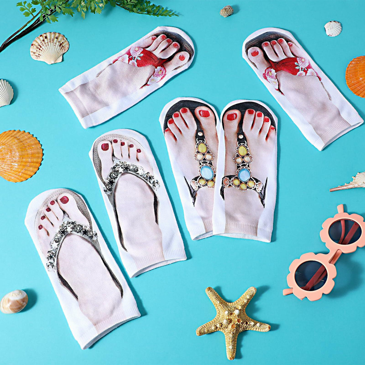 AHQiZFX Girls Flip Flop Socks 3D Print Pattern 3 Pairs Multi-color - One Size