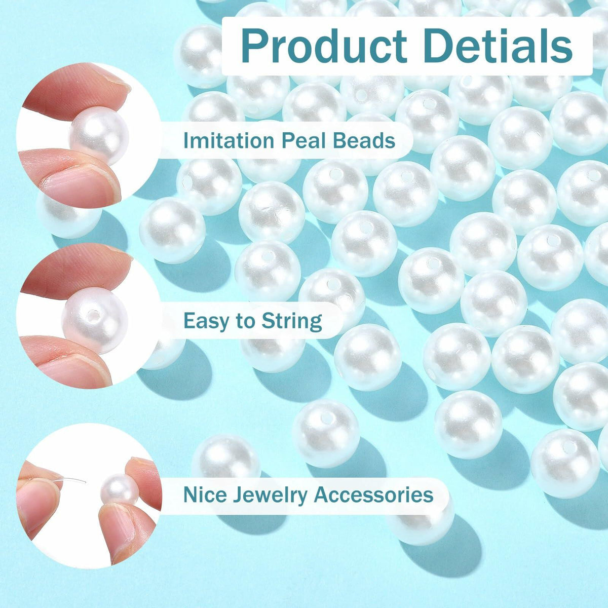DanLingJewelry 1000pcs 10mm White Plastic Pearl Round Loose Beads