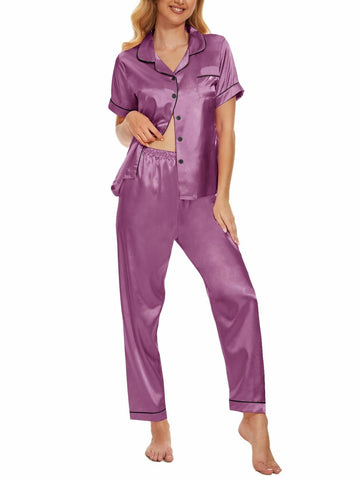 Women's Plus Size Pajama Set Short & Long Sleeve Top Pants Pastel Purple Size M