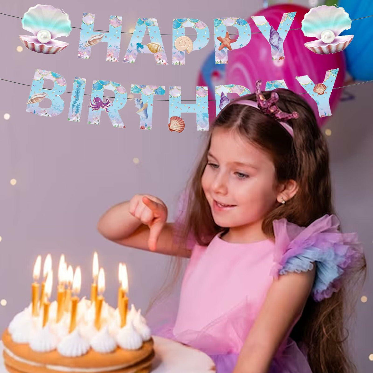 GLASNES Sea Shell Birthday Banner Mermaid Ocean Theme Party Supplies