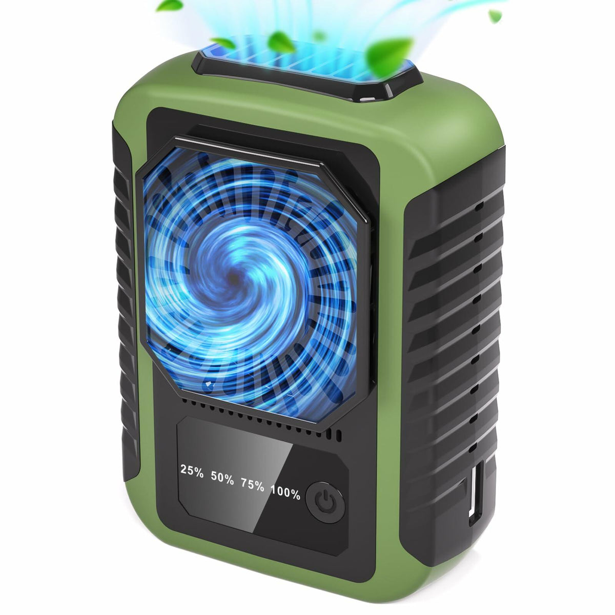 Portable Waist Clip Fan Rechargeable 6000mAh 20H 3-Speed Green